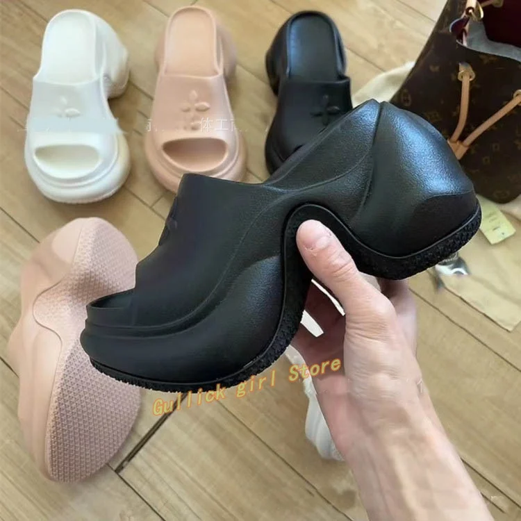 Thick Heel 2024 Summer Slippers Round Toe Slip On Fashion Women Dress Shoes Open Toe Muffin Heel Black White Pink Dress Shoes