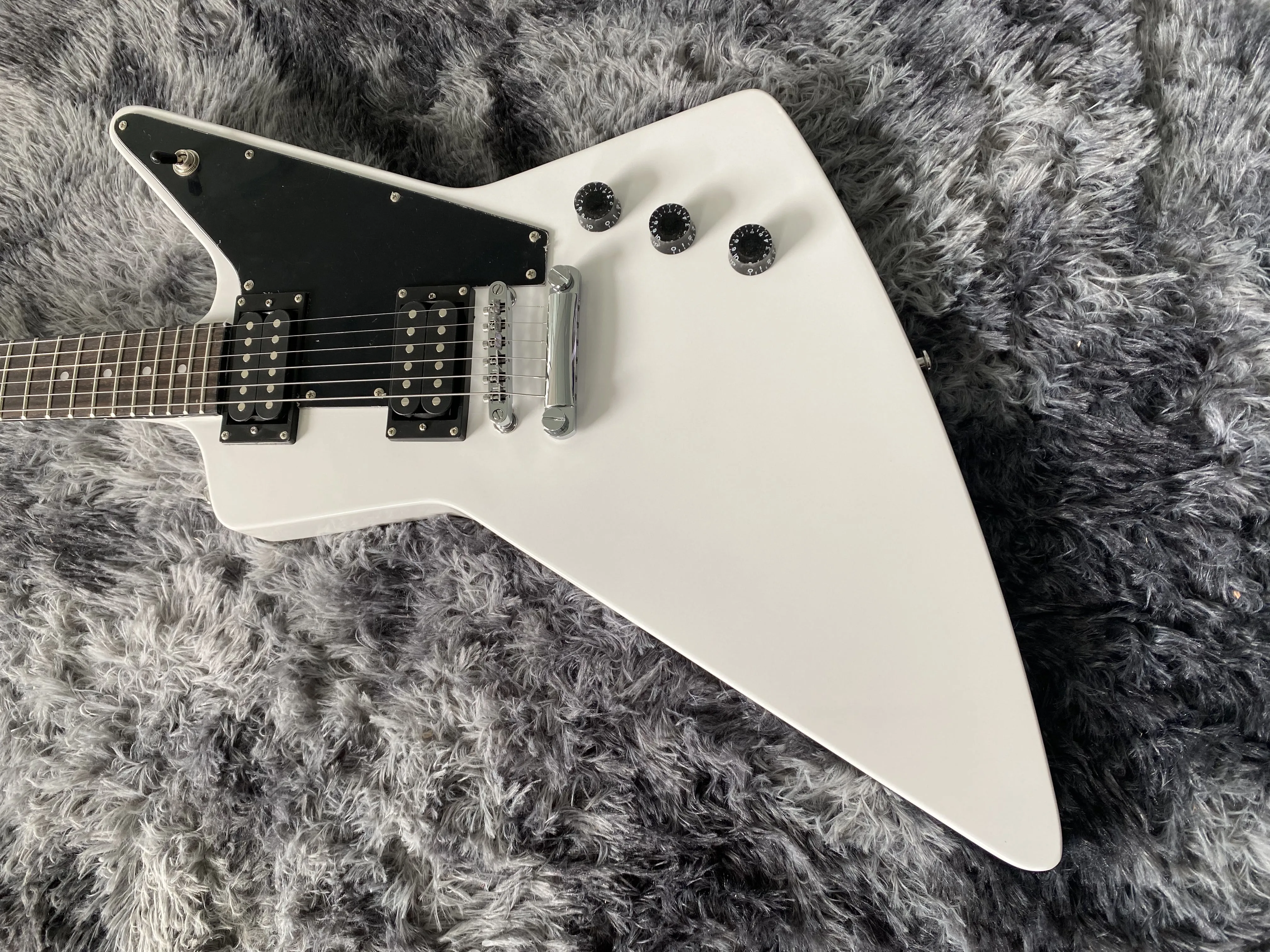 Chinese Electric Guitar Explorer White Color Black Hardware 6 Strings