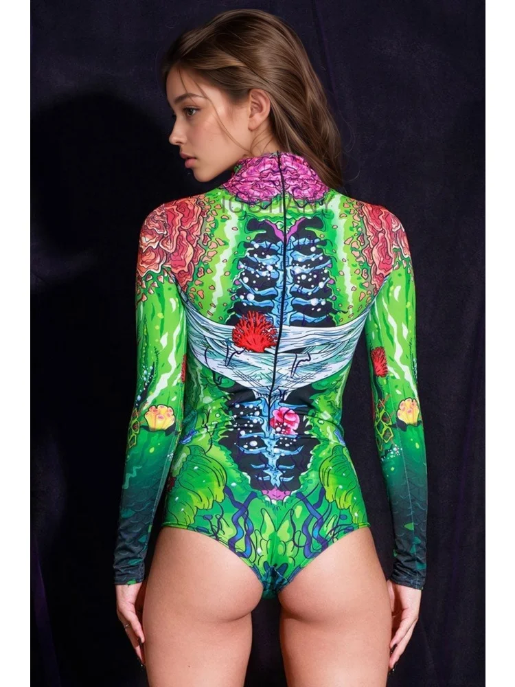 Damen-Party-Kostüm für Feiertage, Cyberpunk-Comic-Zombie-Bodysuit, Halloween, lustiges Cosplay-Skelett-Kostüm, Karneval, Stretch-Strumpfhose, Jumpsuit – Detail 16