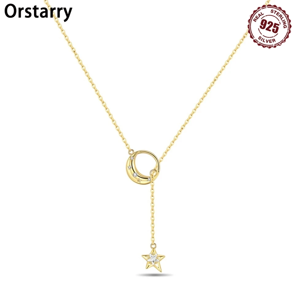

Orstarry S925 стерлингового серебра изысканная звезда и луна Y-образная цепочка с подвеской ожерелье для женщин подарки на день рождения модные ювелирные изделия