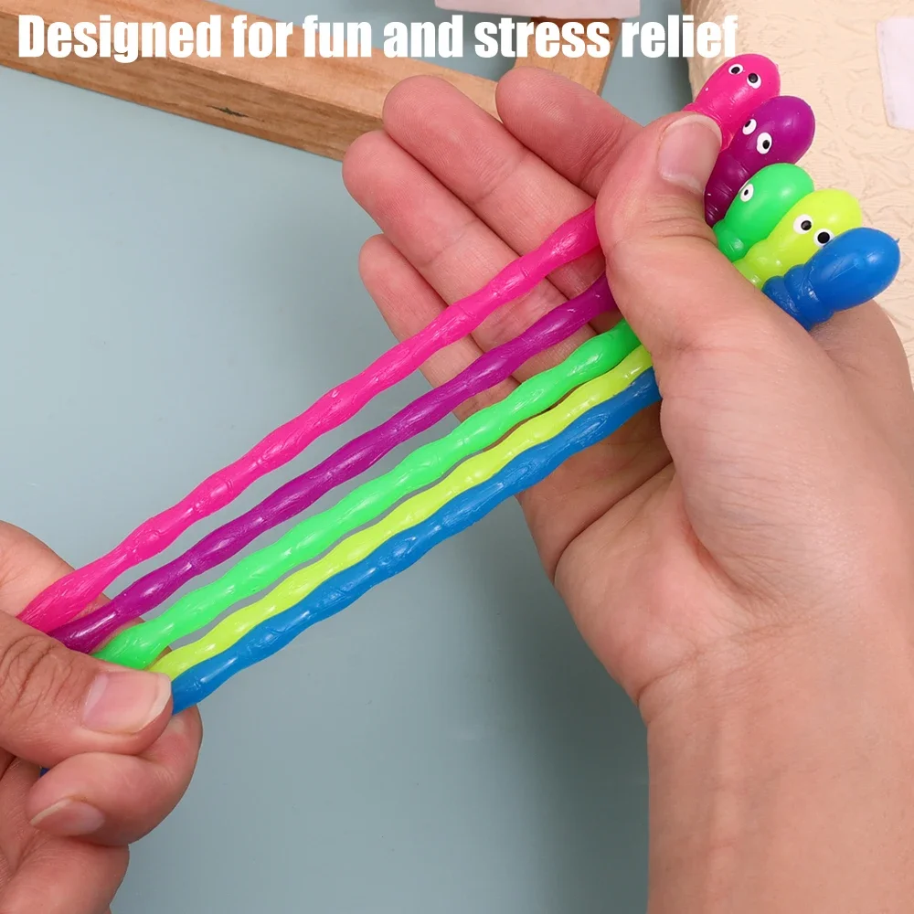 5pcs Colored Caterpillar Pull Worm Noodle Fidget Toy Stretch String TPR Rope Anti Stress String Stress Relief Autism Vent Toys