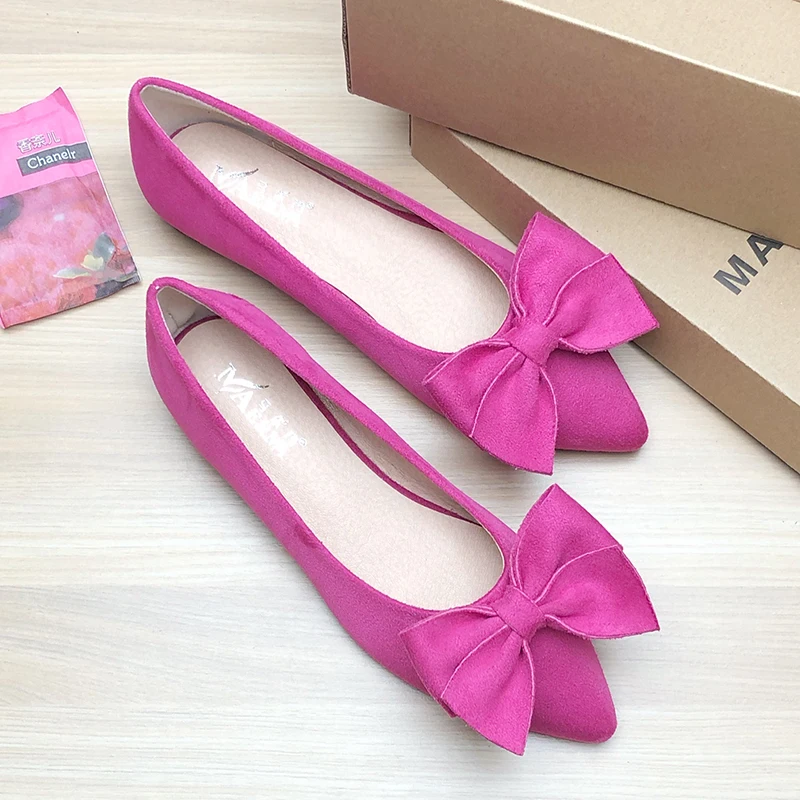 Women Flats for Summer Rosy Red Hot Pink Flat Heels for Ladies Nice Quality Small Size 33 Big Size 43 Solid Color Flock Leather