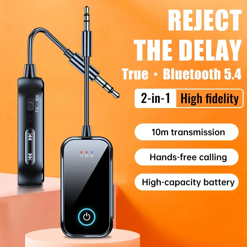 

2 In 1 Bluetooth 5.4 Audio Transmitter Receiver 3.5mm AUX Jack Stereo Music Wireless Adapter For TV Car kit Speaker PC Headphone