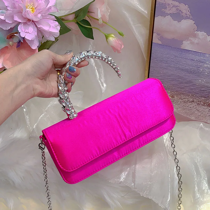 

Роскошные женские сумки с хрустальной ручкой, модные атласные шелковые вечерние сумки для женщин, сумка через плечо с бриллиантами, вечерние женские клатчи