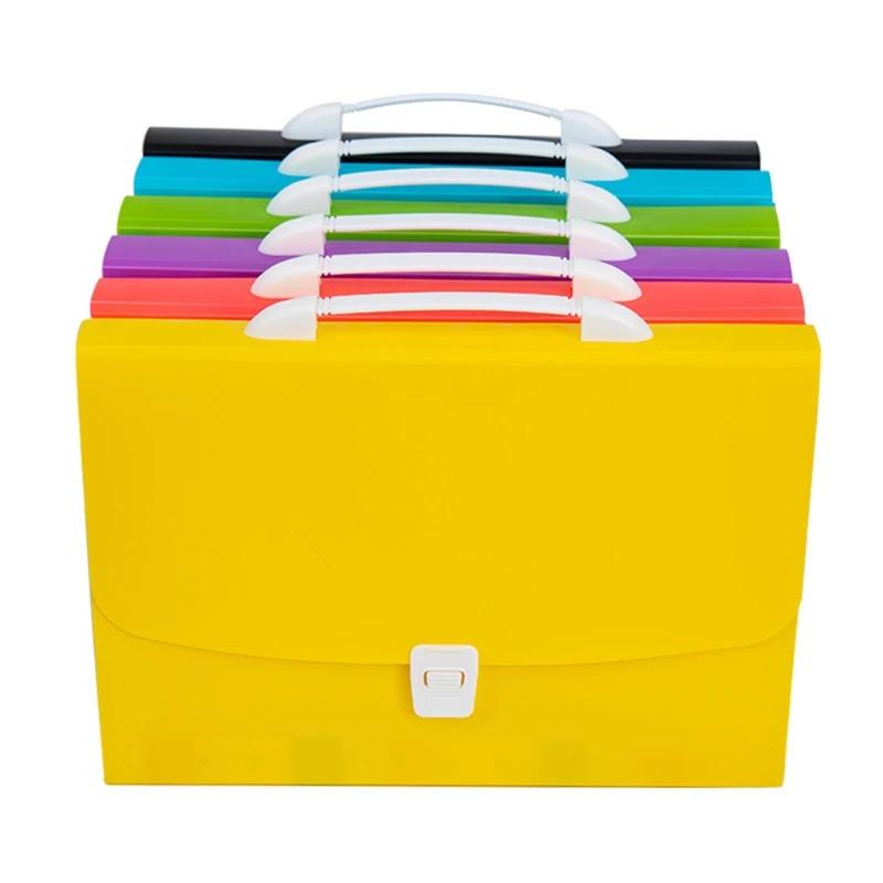 Handheld Document Files Folder Bag 7 Pockets Expandable School Test Papers Folder Multiple Colors with Sticky Index Tabs