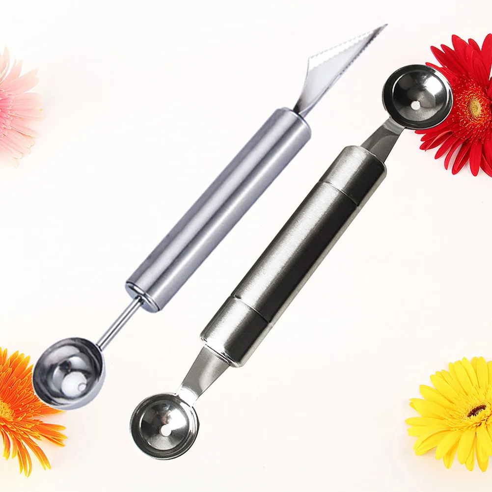 Mini cuchara de bola de fruta de acero inoxidable, cuchara para tallar melón, herramienta de plato de cocina, cuchara para helado, 2 uds.