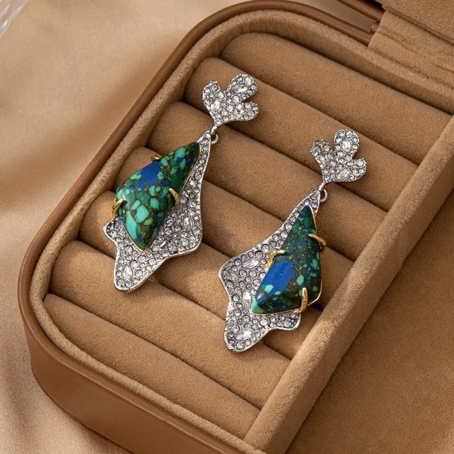 Original Design Copper Gold-plated Two-color Full Diamond Stud Earrings