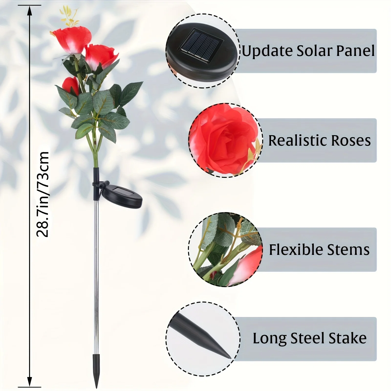 Imagem -04 - Solar Garden Rose Light Realista Led Rose Flower Pátio Grave Decoração Impermeável Stake Light Decoração do Pátio