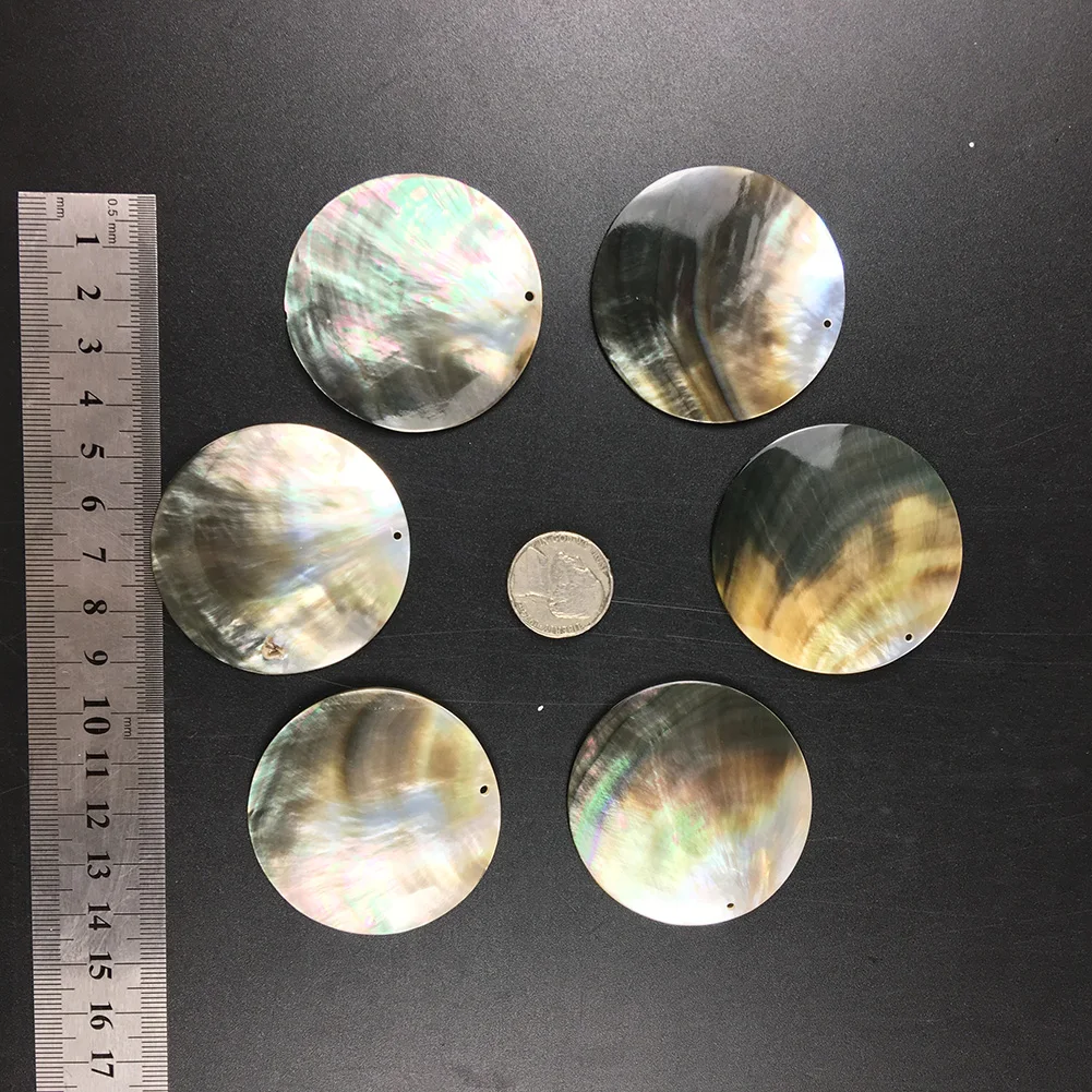 2pcs Big 45mm Black Shell Mop Tahiti Seashell Polished Yellow Charm Beads Pendant DRILLED Mother of Pearl Handmade Ocean Style