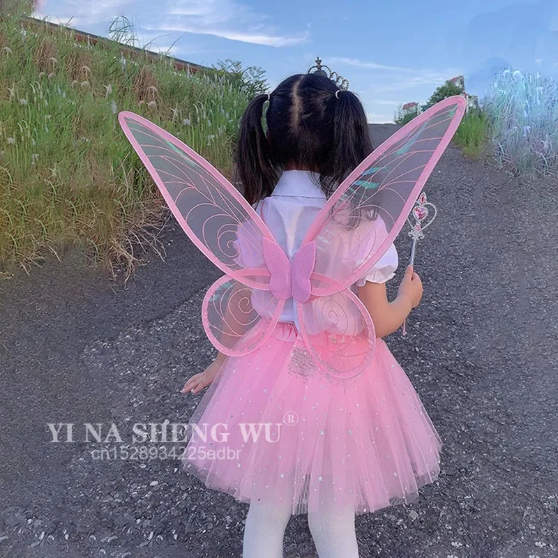 

Girls Green Fairy Cosplay Props Kids Butterfly Wings Headband Necklace Bracelet Earrings Party Cosplay Dress Up Sets