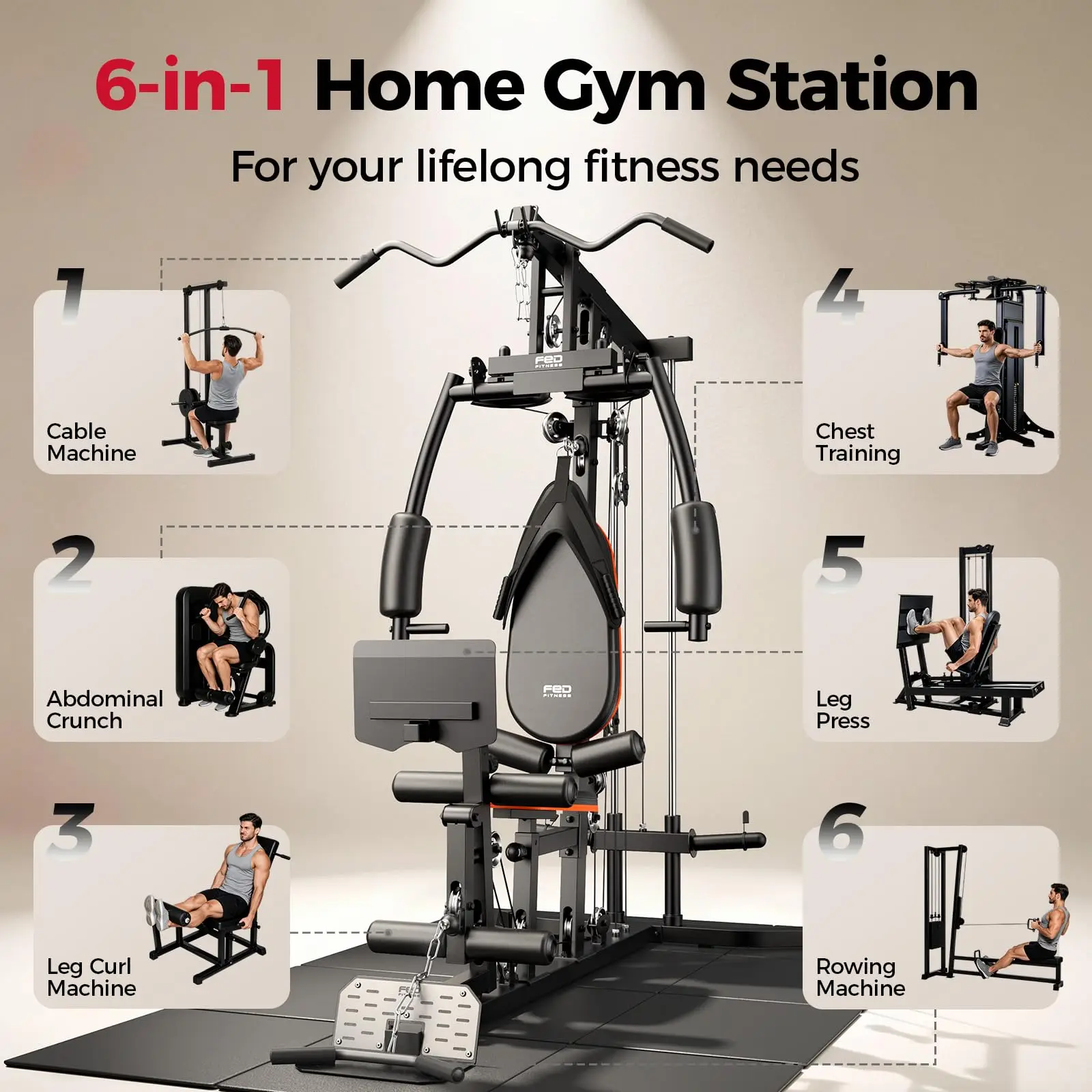 Home Gym, Multifunctional Workout Station with Leg Press