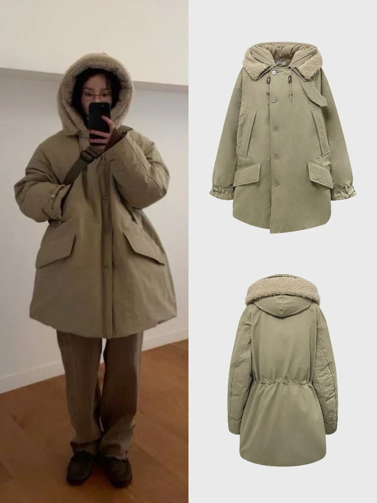 

Instant Winter down Jaet Coat with Big kets Waist Cinching Hooded Ele Sle Women's Casual Faion Thi Du down