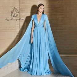 Giggle V-Neck Luxury Beads Pleat Wedding Party formal gown Tulle Shawl Floor length saudi evening dresses women elegant 2024