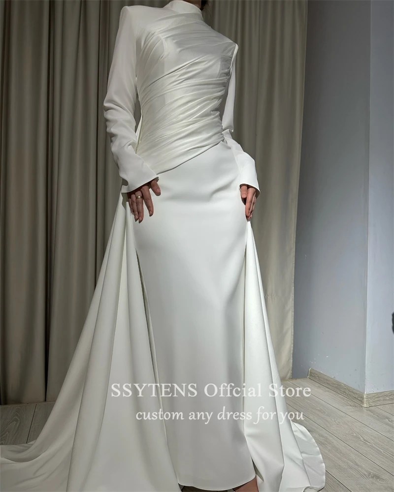 Customized Modest Mermaid Wedding Dresses Long High Neck Bride Party Dress Saudi Muslim 2025 Ankle Length Bridal Prom Gowns