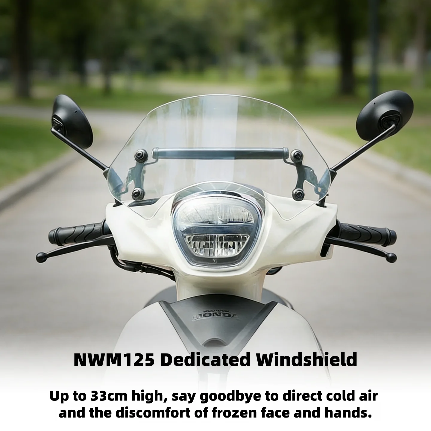 For Honda NWM125: Extended and widened windshield and chest protector accessories.
