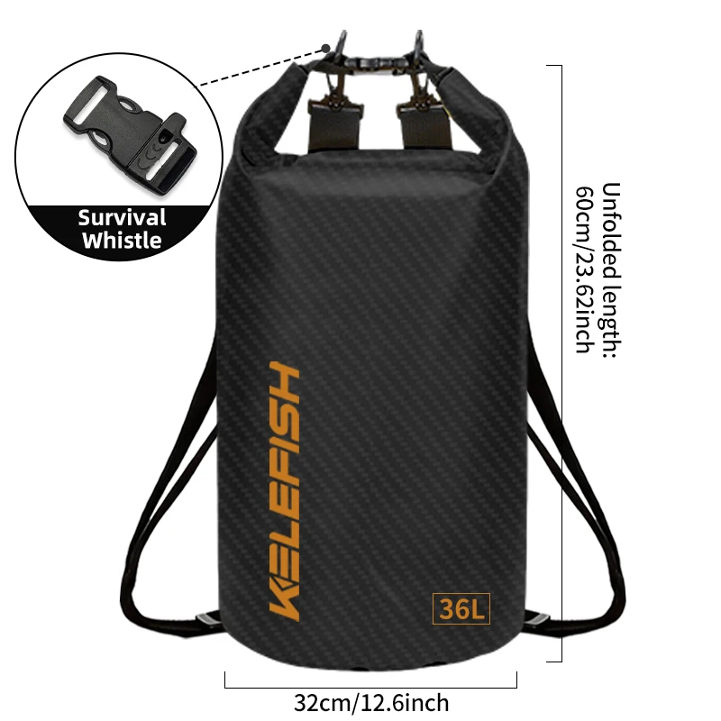 KELEFISH 5L/16L/26L/36L Dry Bag,Waterproof Bag, Backpack, Lightweight,  with a survival whistle, PVC , for Swimming, Kayaking