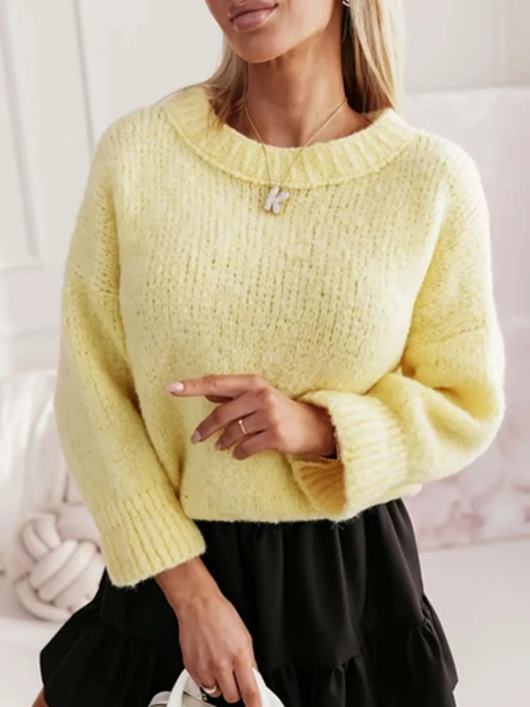 

Женский шерстяной пуловер свободного кроя с круглым вырезом, на толстой пряже, повседневный, элегантный, модный и универсальный