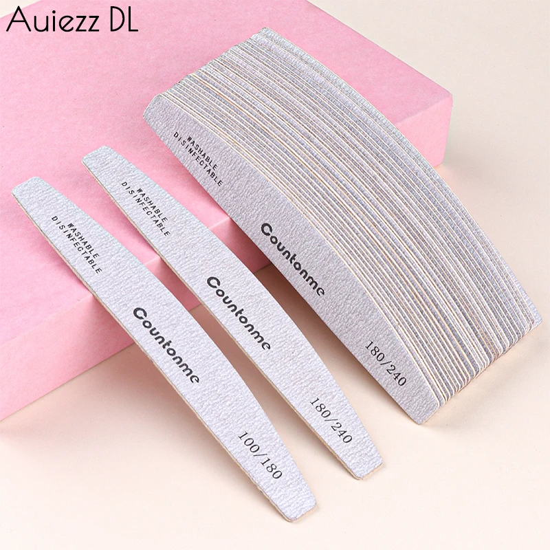 

50/100 Pcs Wooden Nail Files Double Sided 100/180 180/240 Grit Grey Boat Shape Sandpaper Nail Polishing Sanding Sticks