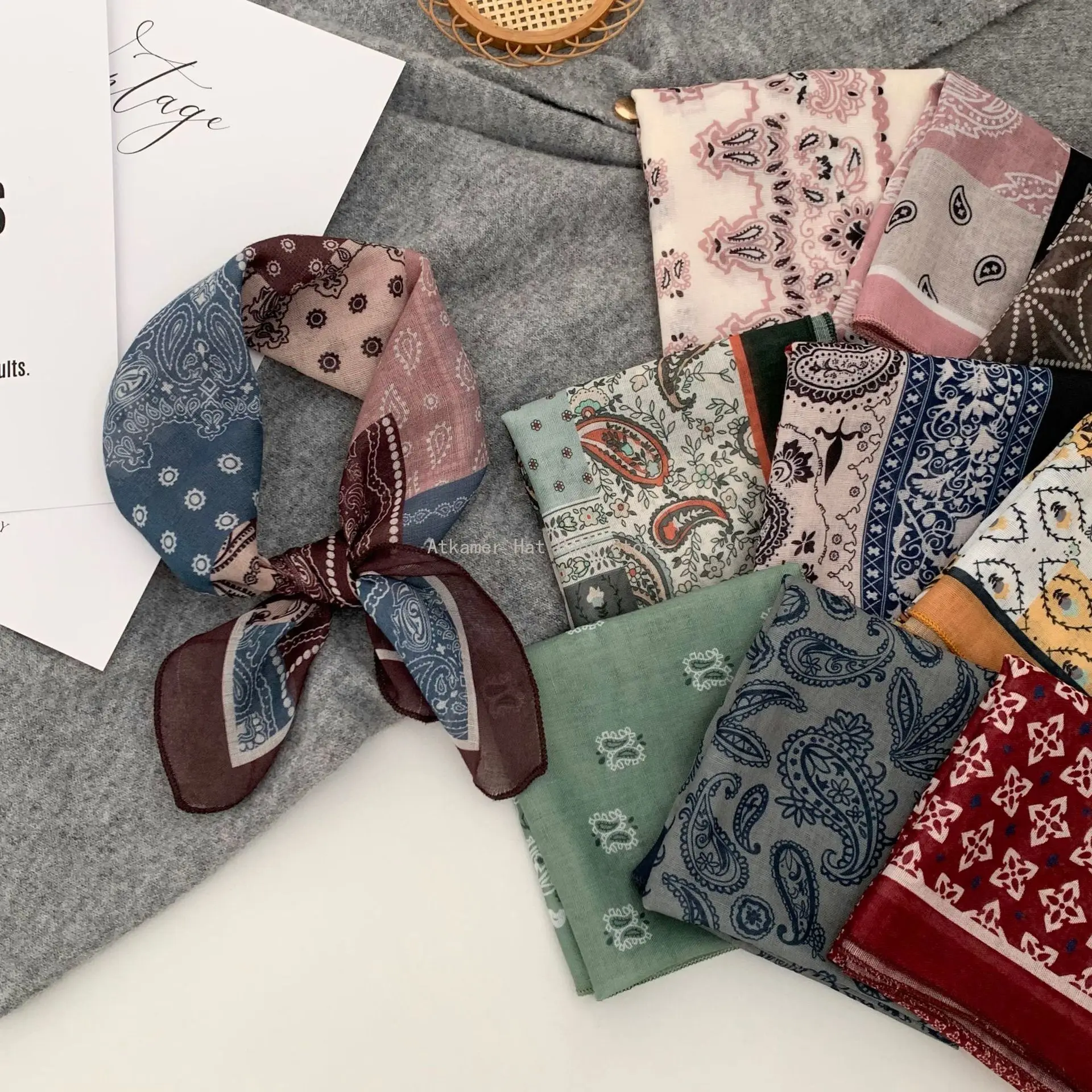 

Шелковые шарфы с принтом кешью, винтажный хлопковый льняной квадратный шарф с принтом для женщин, маленькие шали, женские шарфы-сумки