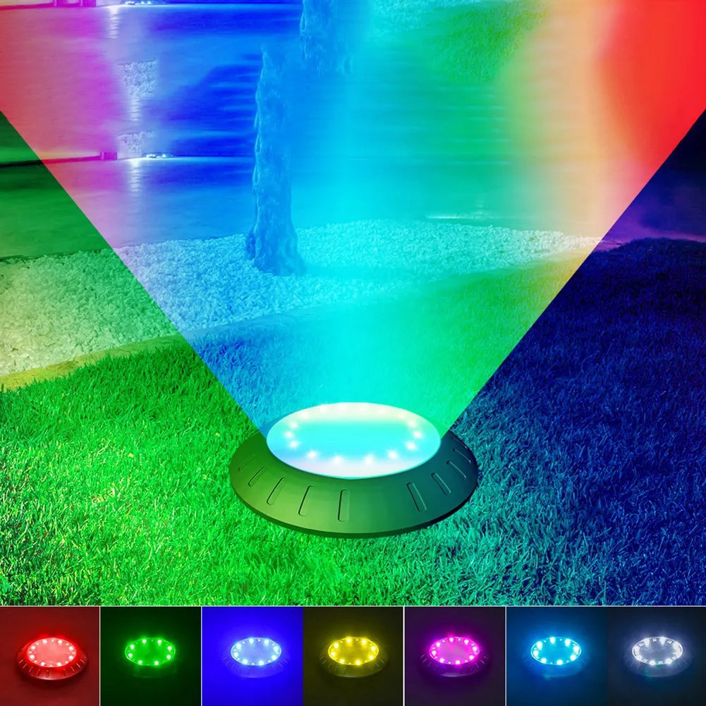 RGB الشمسية ساحة الحديقة أدى أضواء الشمسية مدفونة حديقة ضوء الشمس للماء في الهواء الطلق تحت الأرض بقعة مصباح أبيض دافئ