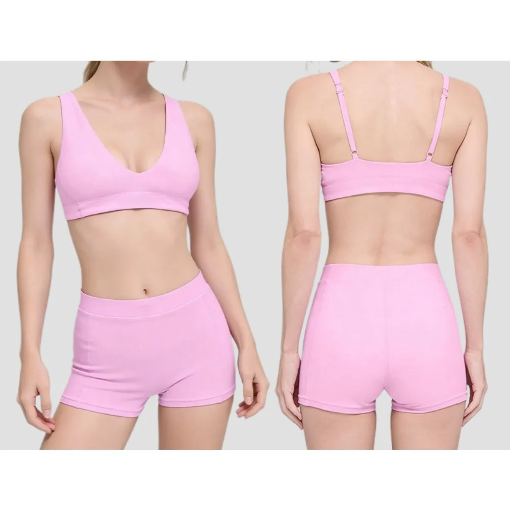 Women Shockproof Padded Sports Bra High Waist 3 Points Shorts Yoga 2Pcs Set
