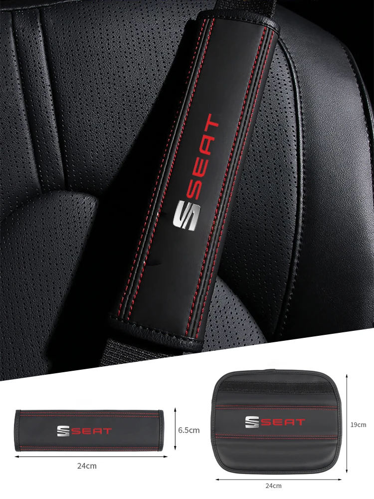 Car seat belt Nappa leather Shoulder Protector Safety Belt 2pcs For Seat Leon MK1 MK2 Ibiza 6J 6I Ateca Arona Altea 5f mk3 Car