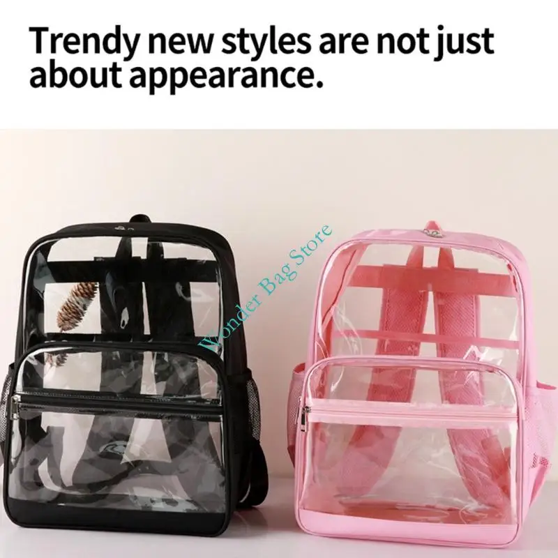 Practical Clear PVC Backpack Unisex Casual Large Capacity School Bookbag Student Travel Shoulder Bag for Outdoor Daily Wear