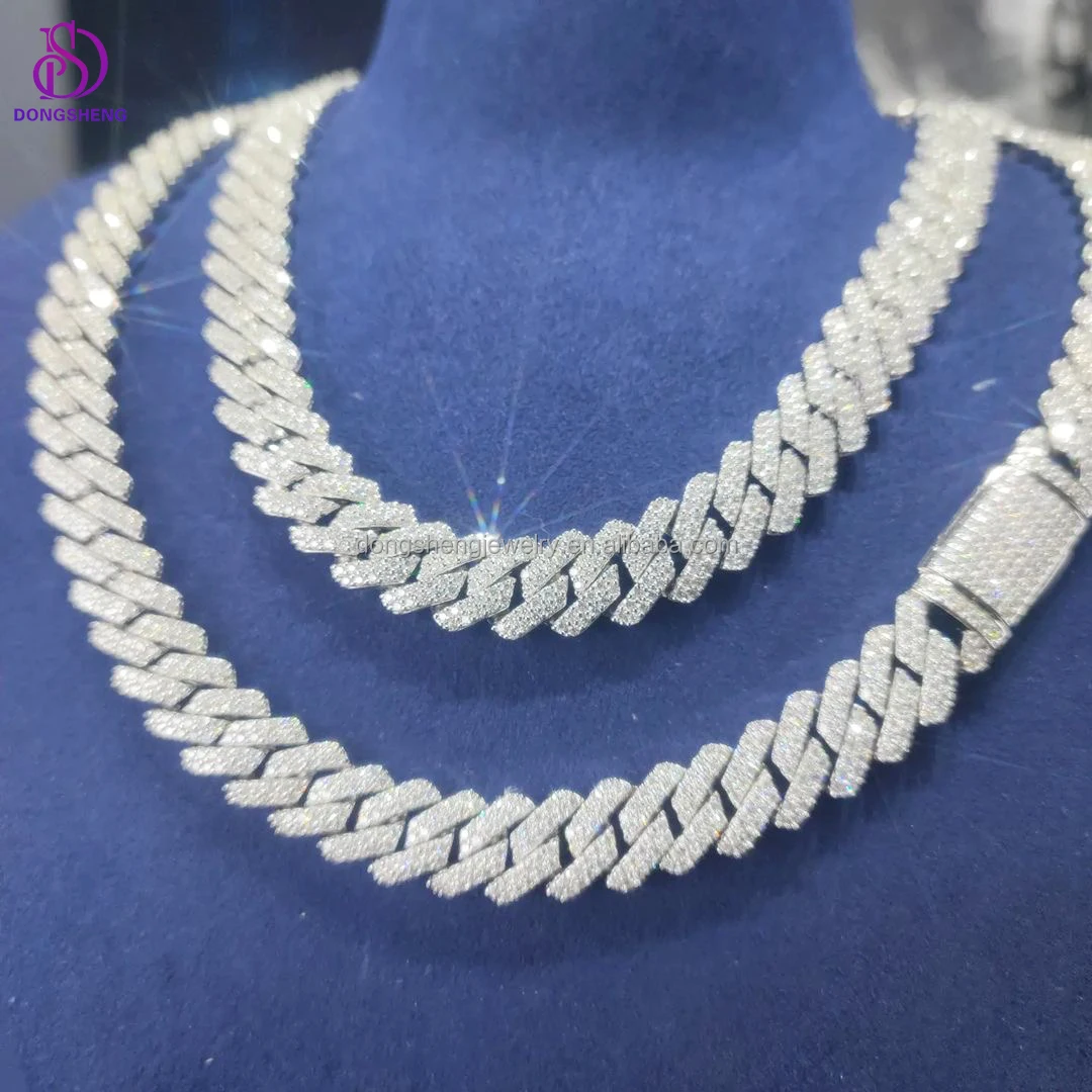 

Wholesale Price Popular Pass Diamond Tester 925 Silver 15mm 18mm Two Rows Iced Out Hip Hop Moissanite Diamond Cuban Link Chain