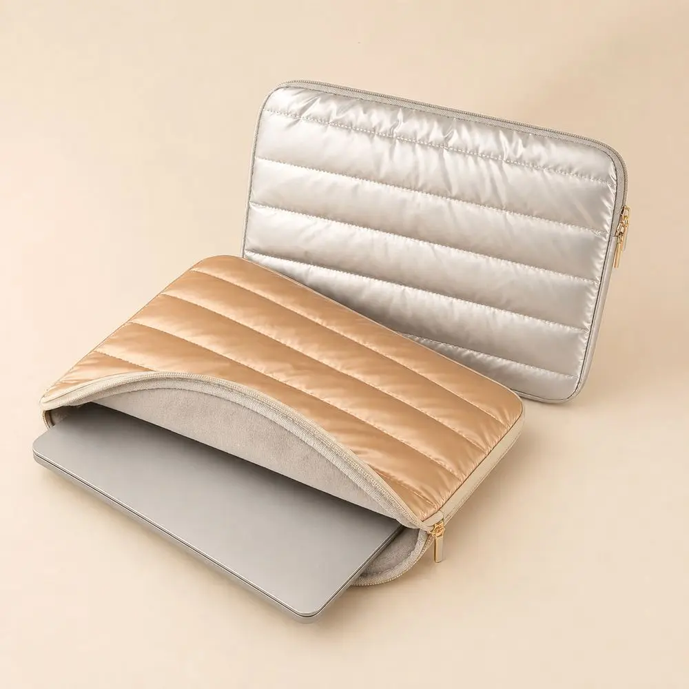 Nylon Quilted Computer Bag Shock Absorbing Water Resistant Padded Laptop Sleeve Quilted Padding Laptop Sleeve Bag