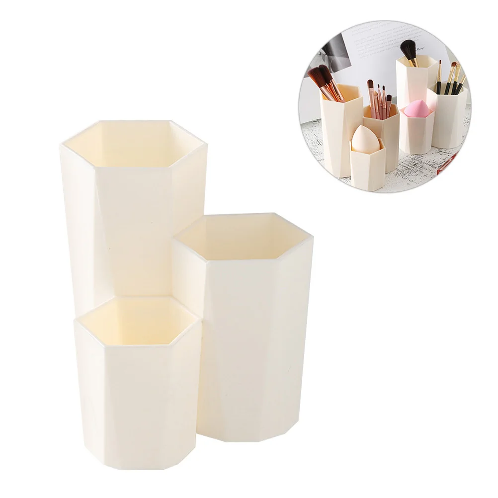 White Plastic Storage Canister Desktop Organizer for Makeup Brushes Pens Pencils Rulers Home Office Dorm Decor Gift Idea