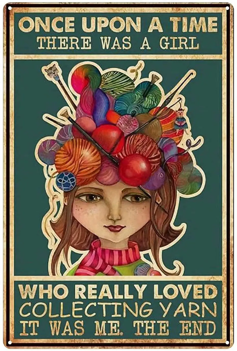 Винтажная металлическая доска, висящая когда-то там была девушка, которая действительно любит собирать пряжи это был плакат ретро домашнее кафе