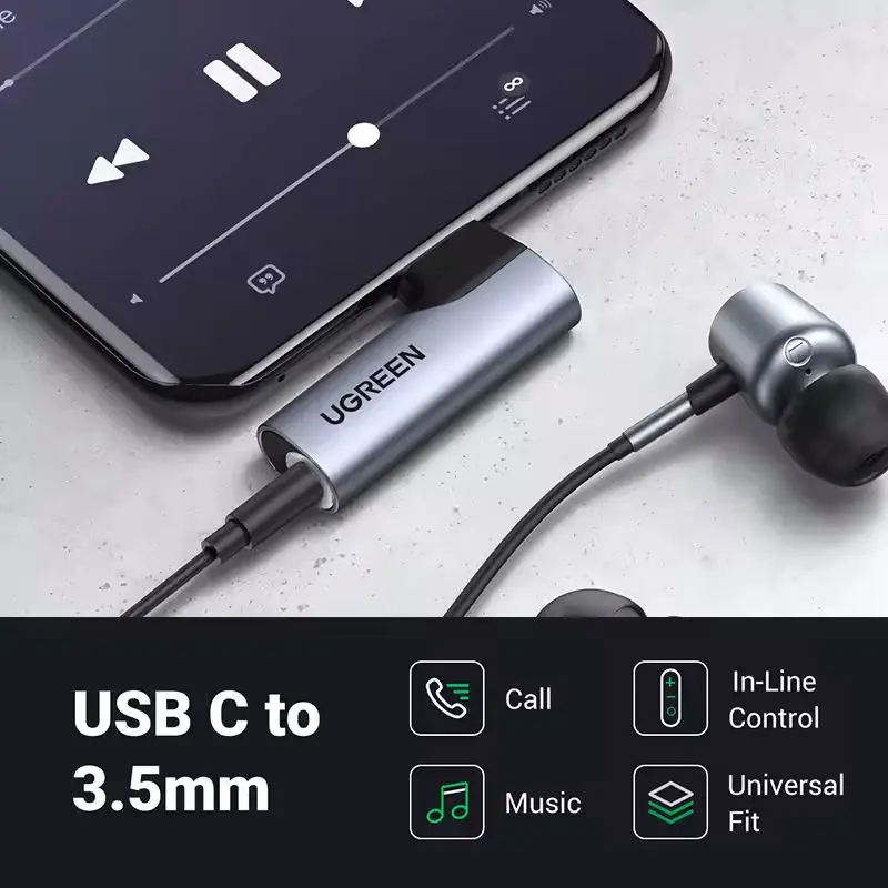 UGREEN USB C to 3.5mm Right Angle Audio Adpater Headphone Earphone Aux Mic Jack Adapter USB C 90 Degree for Samsung iPad