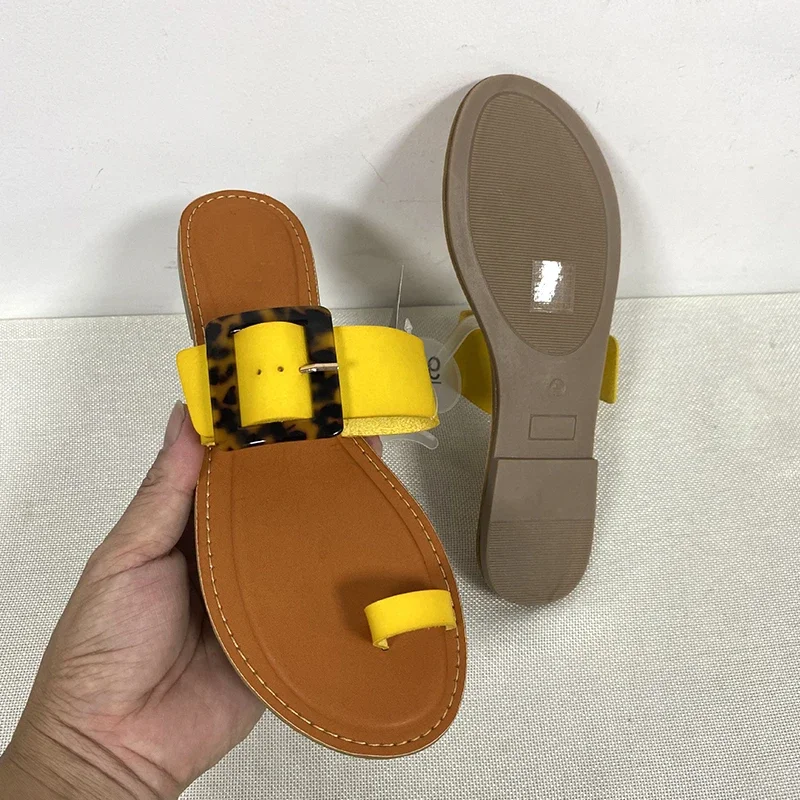 2023 Summer Women Shoes Fashion Style Summer Outside Slides Shoes Woman Flat Slipper Leather Basic Ladies Slippers Size 37-41