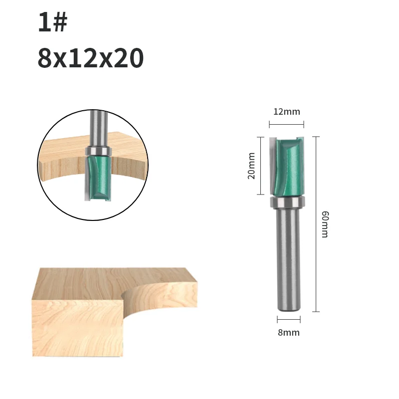 8MM Schacht Cove 12MM 14MM Groen Patroon Bit Router Bit Face Mill Carbide Cutter Houtbewerking Freesgereedschap voor Hout Bit End Mill