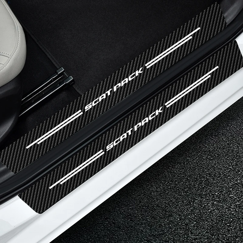

Carbon Fiber Texture Car Door Sill Protector Sticker Tape Bumper Strip Decals For Dodge Scat pack Interior Styling