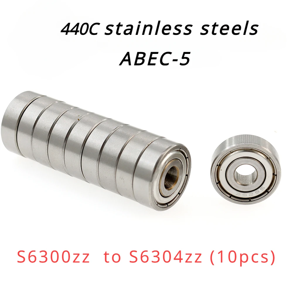 

Veekaft High Precision 440 Stainless Steel ABEC-5 Deep Groove Ball Bearings S6300zz to S6304zz 10pcs