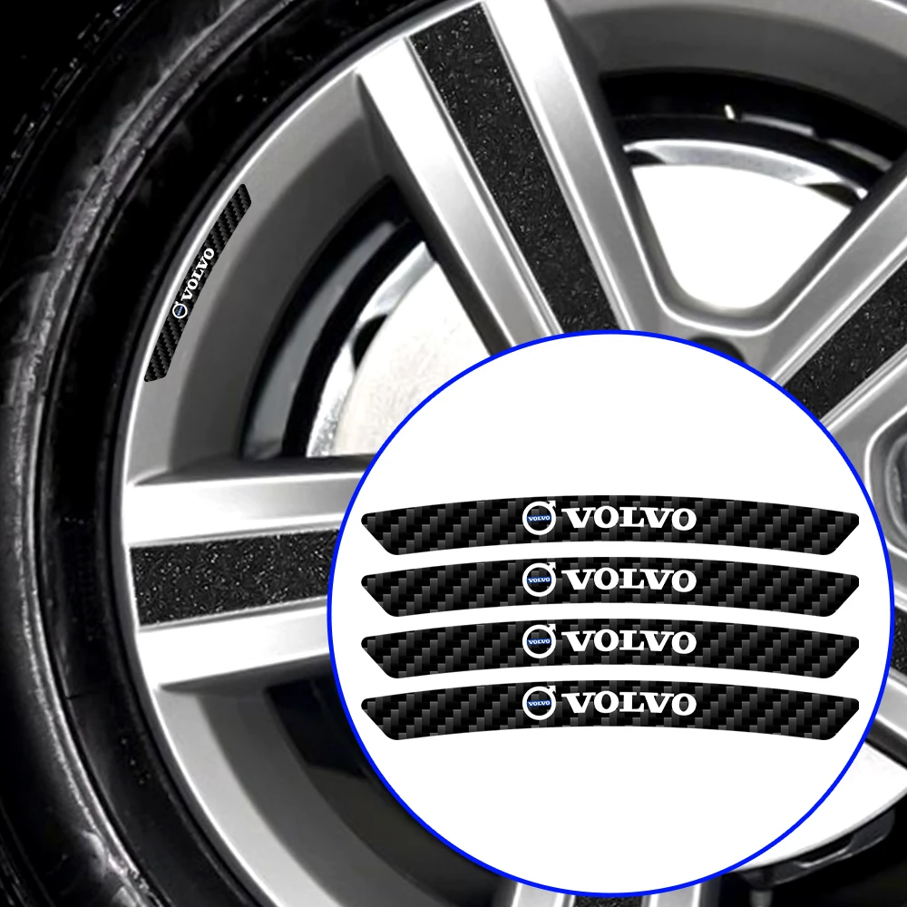 4pcs Car Refitting Wheel Sticker Carbon Fiber Rims Decor Exterior Parts For Volvo XC90 XC60 C30 T6 S60 C70 XC40 V60 V50 S80 S40