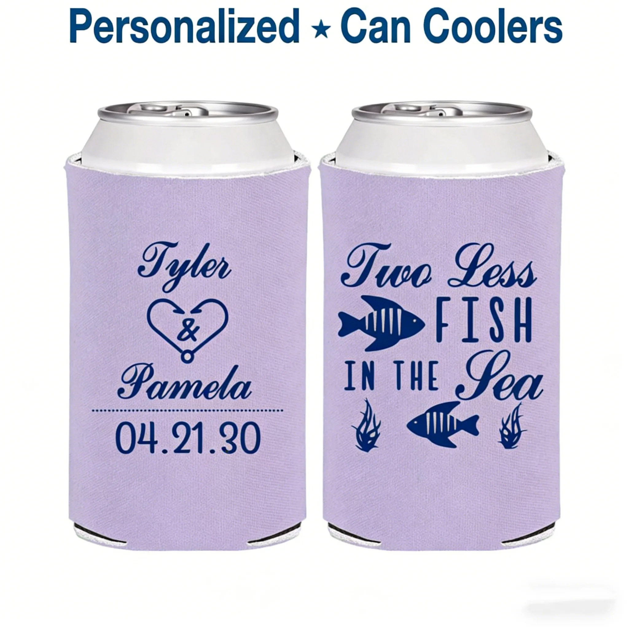 10/20/30 piezas Enfriadores de latas para bodas con temática de pesca 'Dos Peces Menos en el Mar', Recuerdos de boda con temática de pescador