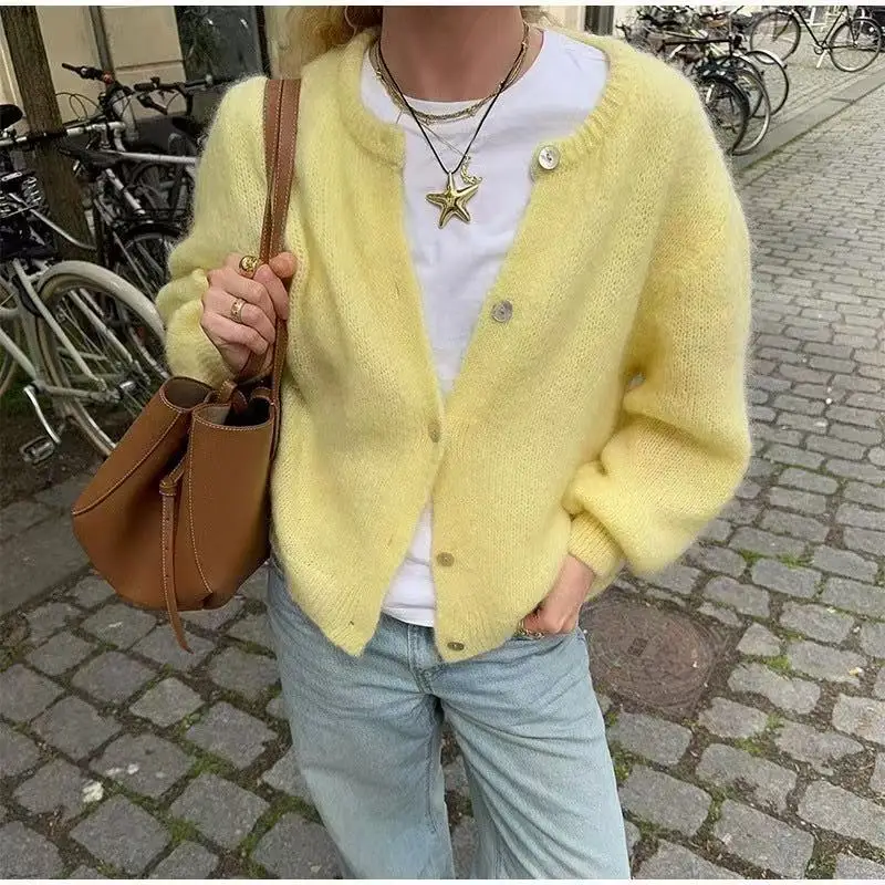 

Autumn New Casual Women's Sweater Solid Color Long Sleeved Cardigan Loose Knit Thin Jacket Knitwear Ropa Y2k Mujer Women Sweater