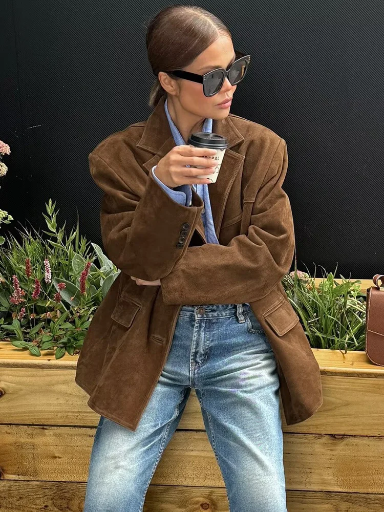 HH Cappotto monopetto con colletto rovesciato alla moda da donna Giacca blazer ampia a maniche lunghe tinta unita stile street slim autunnale femminile