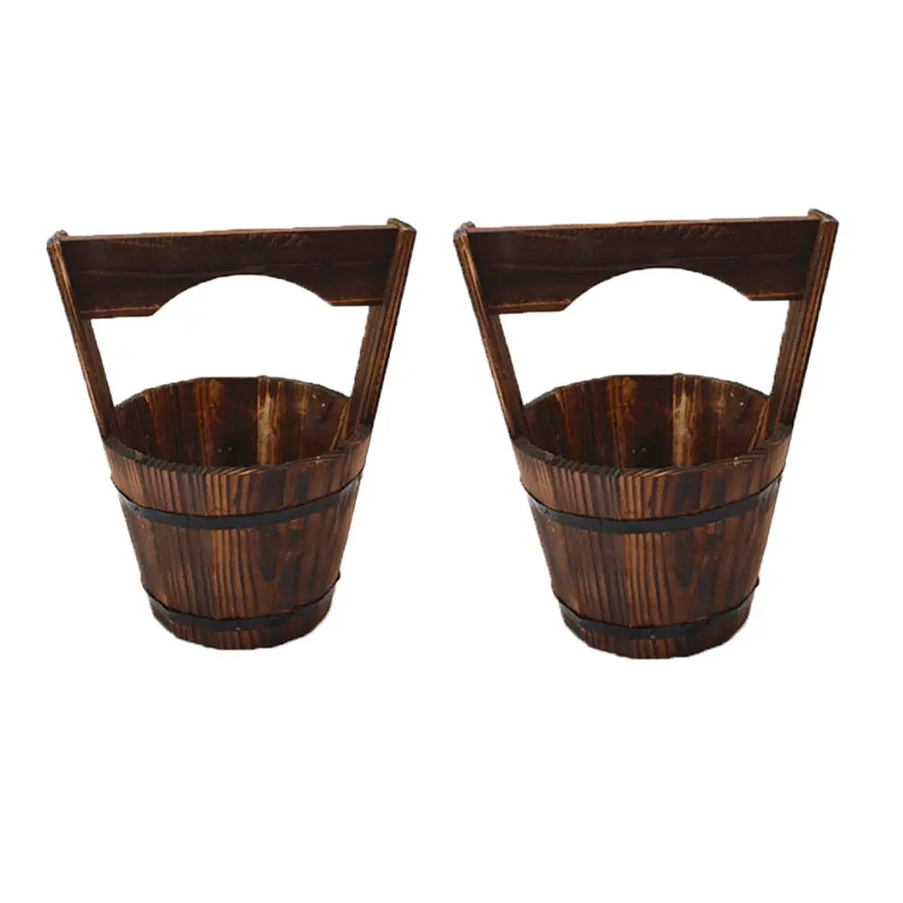 2pcs Wooden Plant Pot for Indoor Plants, Hanging Planter Bucket for Herbs, Fall Porch & Home Decor
