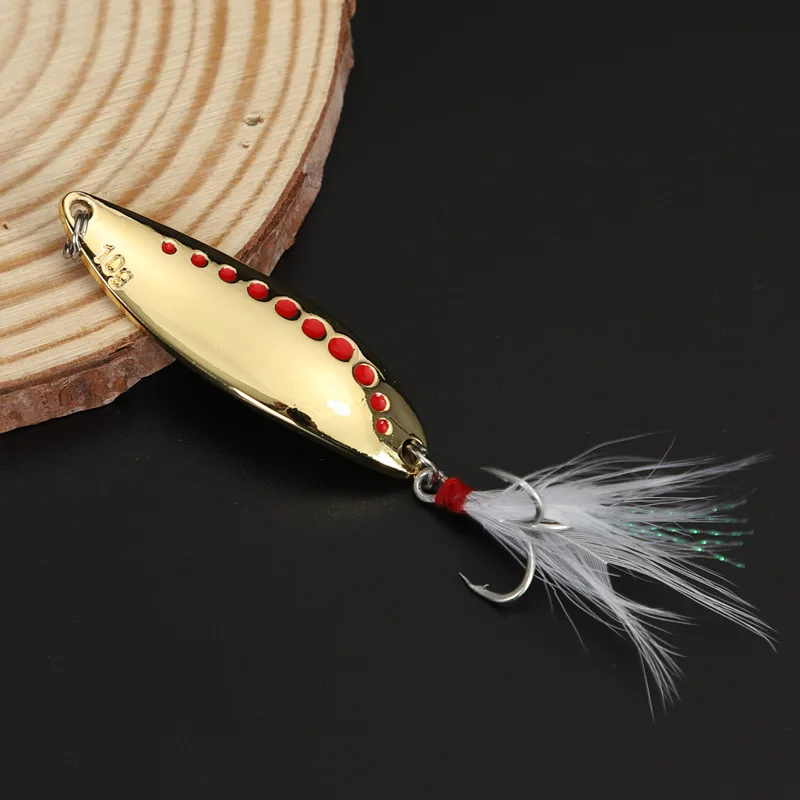 1pcs 5g-20gMetal Spinner Spoon Feather Hooks Artificial Sequins with 2 Treble Hook Saltwater Freshwat Bass & Trout Fishing Lures view 4