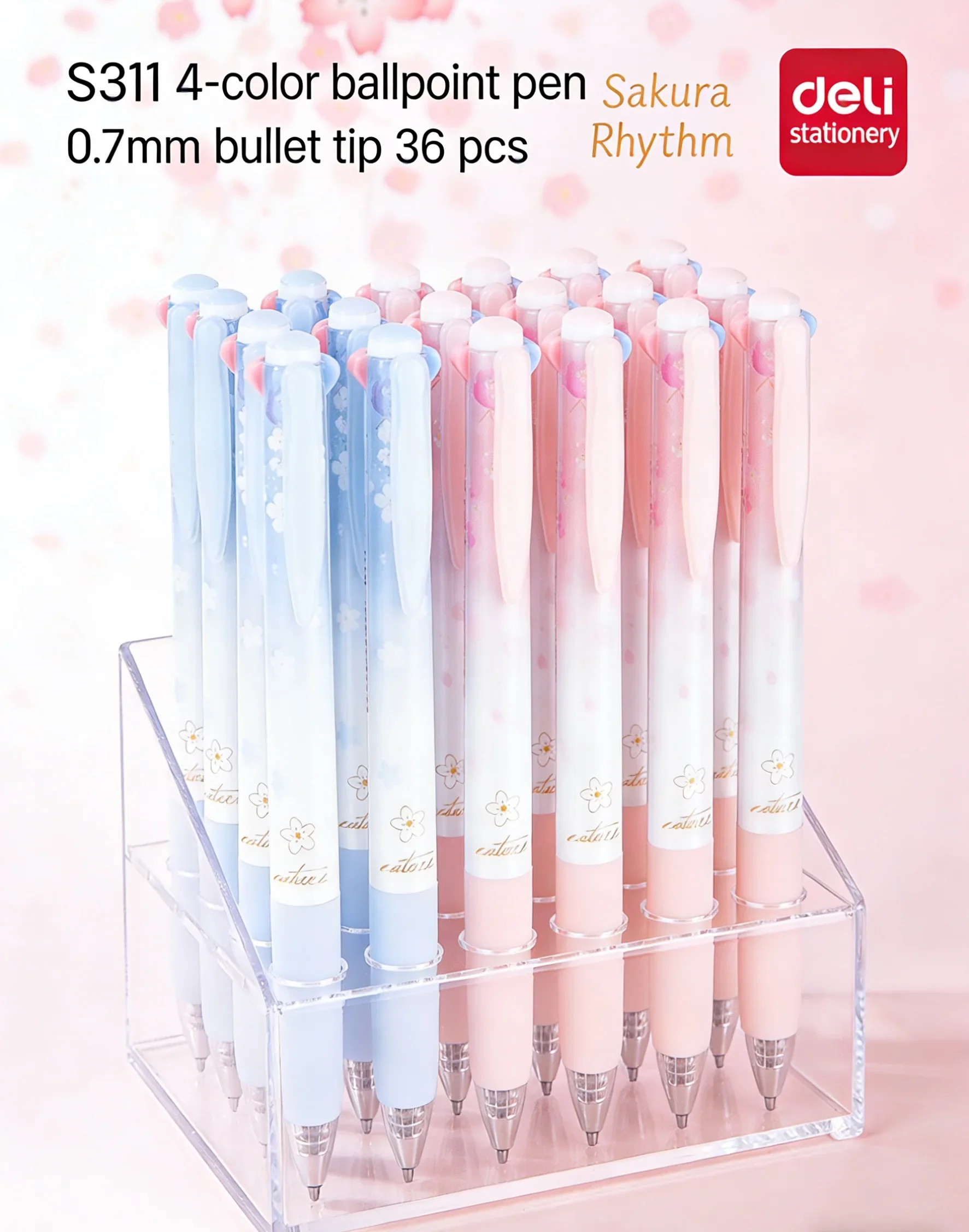 

Deli S311 Student Ballpoint Pen 4 Colors 0.7mm Bullet Nib Stylish Mixed Colors Wholesale Stationery