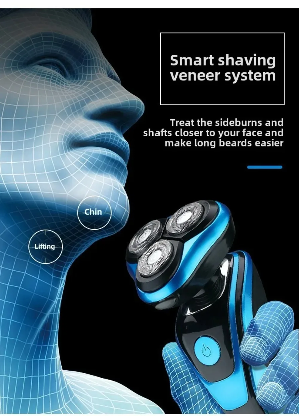 Portable 3 in 1 Electric Shaver Three Heads Rechargeable Men's Shaver Waterproof High Speed Sideburn Trimmer