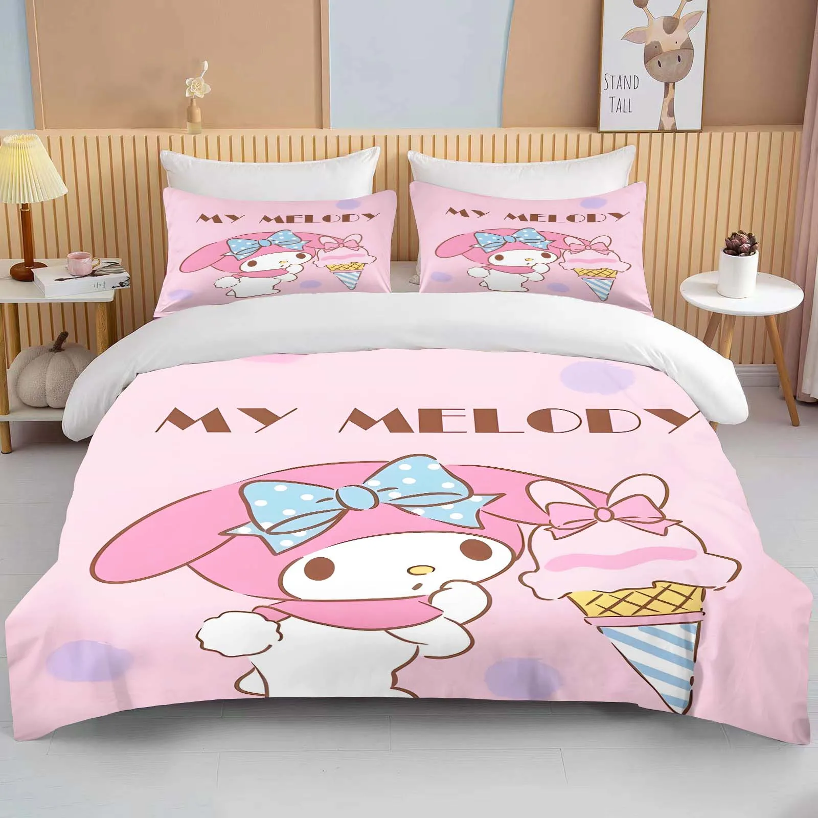 Imagem -03 - Sanrio Melody Impresso Bedding Grupo Adulto Bed Cover Duvet Presente Microfibra Anime Fronha dos Desenhos Animados Quarto 10 Tamanhos