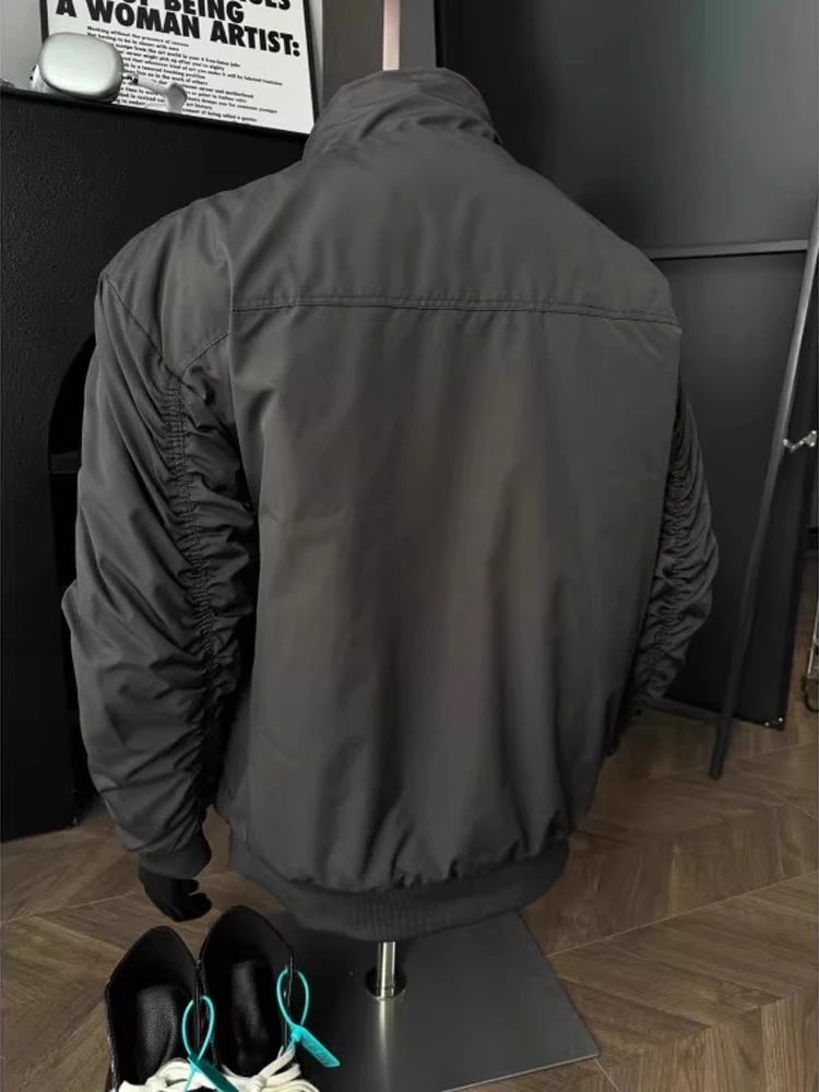 

American Sle Wolf ey Hard Man Pilot Jaet Men's Winter Cotton Baseball Stand Collar Coat Warm Thiened Cotton Outerwear