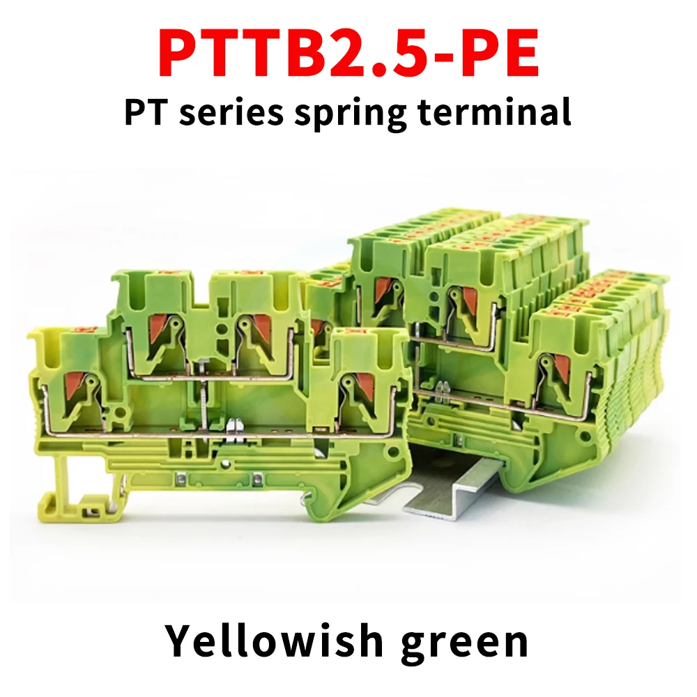 

(10 pcs) PTTB2.5-PE Double-Layer Spring Terminal 2.5mm Yellow-Green Ground Terminal Spring-Pressure Rail Type PTTB-2.5