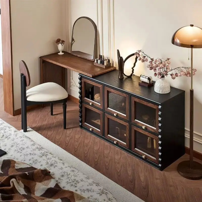 LH medieval style bedroom dresser chest cabinet integrated solid wood makeup table