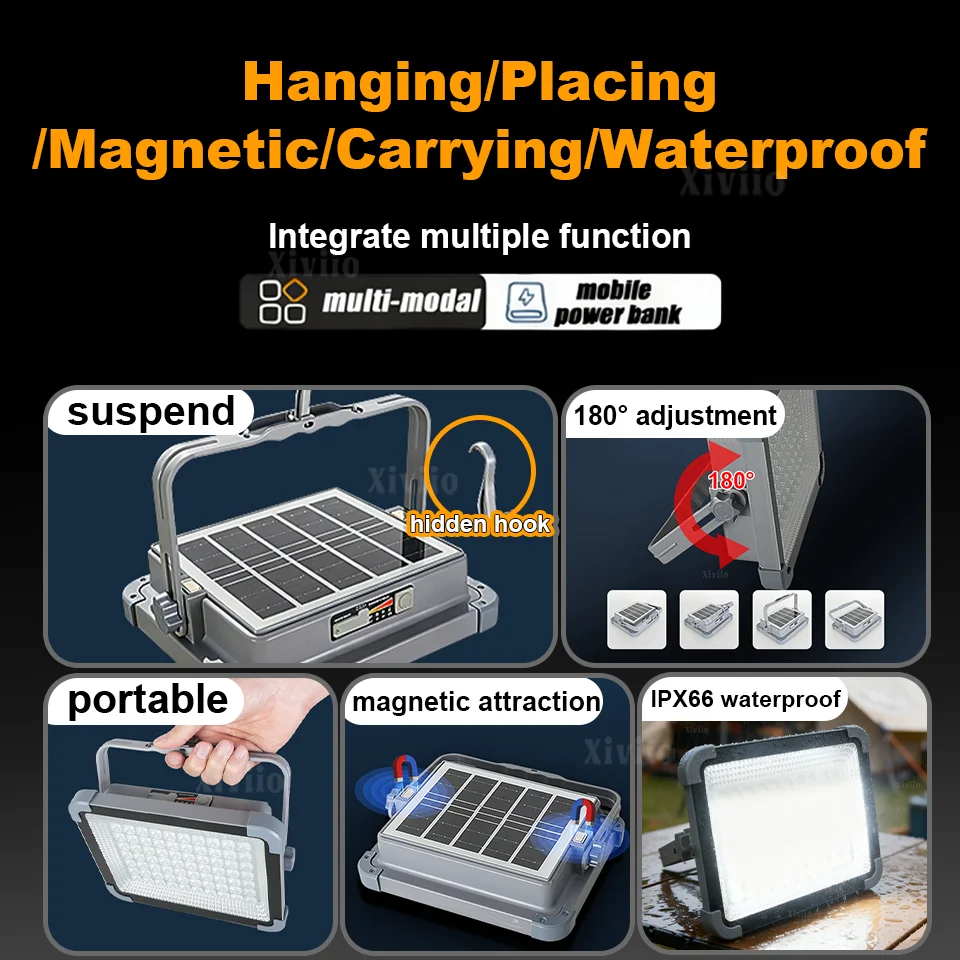 Portable Solar Lantern LED Tent Light Rechargeable Lantern Emergency Night Market Light Outdoor Camping Bulb Lamp Searchlight