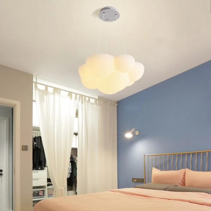 Modern Minimalist White PE Cloud Single LED Pendant Lamp Children's Bedroom Decoration Indoor Stepless Dimming Lighting Fixture